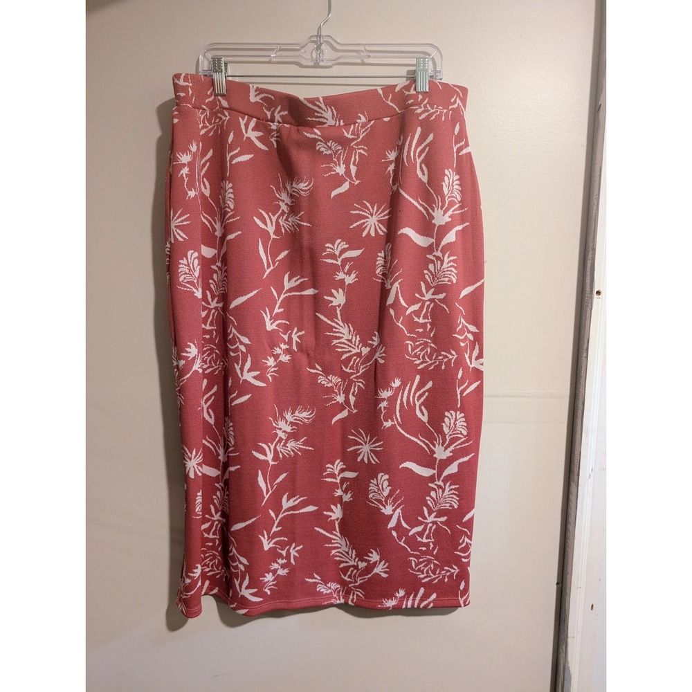 Marc New York Pencil Skirt Women XL Pink Floral Knit Side Slit Midi Jacquard - Picture 2 of 5